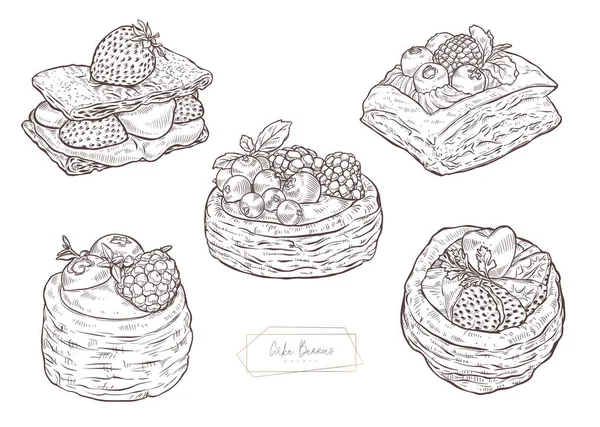 Puff Pastry Cake Whipped Cream Berries Strawberries Raspberries Blueberries Currants — Stock Photo, Image