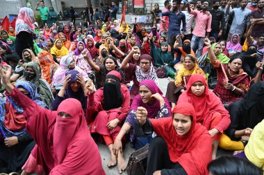Garments workers of Achieve Fashion limited stage a demonstration in front Department of Labor building demanding reopen the garments factory in Dhaka, Bangladesh, on February 27, 2023