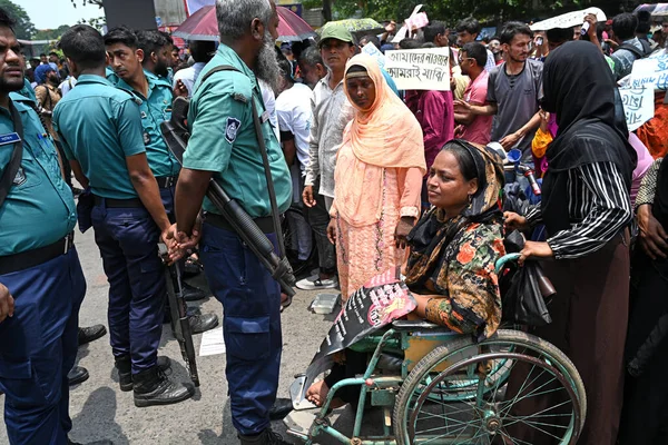 stock image Disabled people protest demanding to raise their government allowance, in Dhaka, Bangladesh, on June 4, 2023