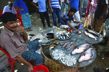 Balıkçılar, 21 Haziran 2015 'te Bangladeş' in Narayanganj ilçesindeki Kaikkarateke haftalık pazarında balık satışı yapıyor.