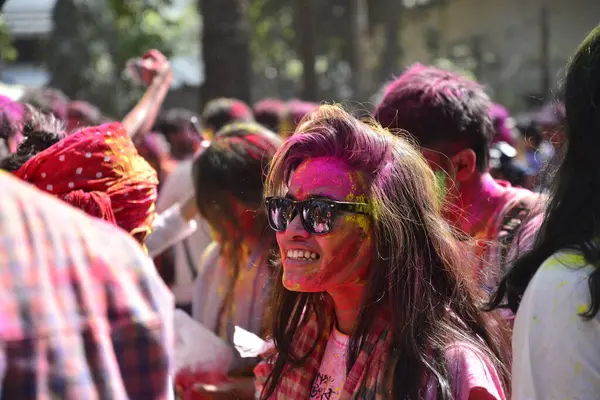Bangladeshi Students Throw Colored Powder Holi Celebrations Fine Arts Institute Royalty Free Stock Images