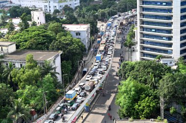 Vehicles stuck in the traffic jam along a main road in Dhaka, Bangladesh, on September 29, 2024. Dhaka is the slowest city in the world, according to a US-based private non-profit research organization's findings.  clipart