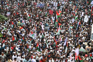 Dhaka, Bangladeş 'teki Filistinlilerle dayanışmayı ifade etmek amacıyla 12 Nisan 202' de düzenlenen 