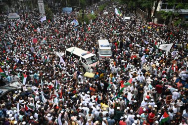 Dhaka, Bangladeş 'teki Filistinlilerle dayanışmayı ifade etmek amacıyla 12 Nisan 202' de düzenlenen 