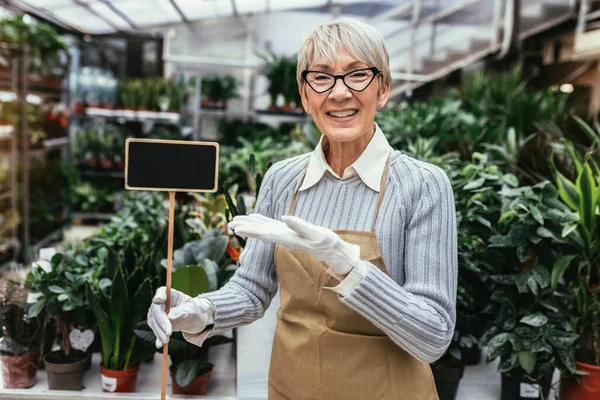 老女人在自己的花店里小企业的概念 — 图库照片