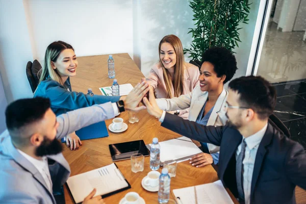 Group Young Business People Showing Unity Group Hand Staff Coworkers — Stock Photo, Image