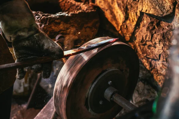 stock image Dark smithy with blacksmith tools