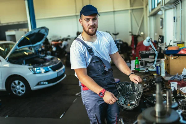 Technician Working Checking Service Car Workshop Garage Technician Repair Maintenance — Stock Photo, Image