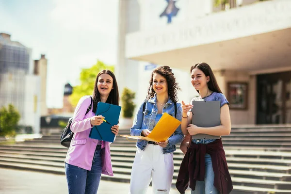Groep Studenten Met Notebook Die Samen Buiten Studeren — Stockfoto