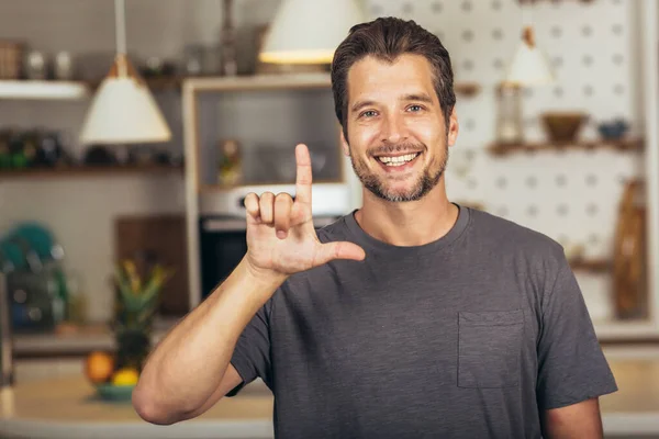 Young Man Showing Gesture Sign Language — Stock Photo, Image