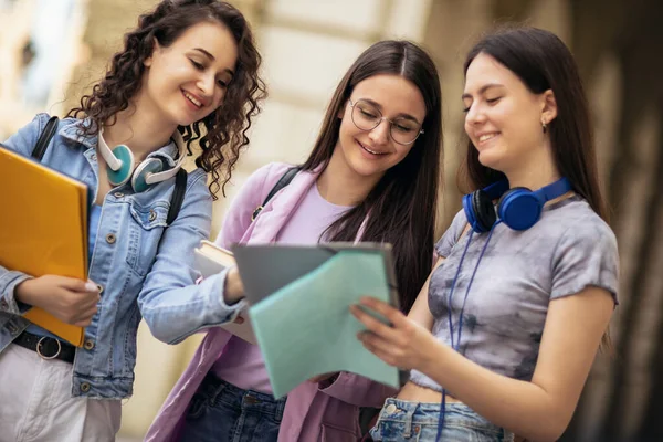 Small Group Students Studying Campus Talking School — Stock Photo, Image