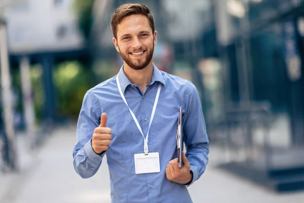 stock image Ginger businessman smiling outside while on a break from his job