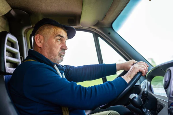 Exhausted Truck Driver Driving His Van Tiredness Sleeping Concept — Stock Photo, Image