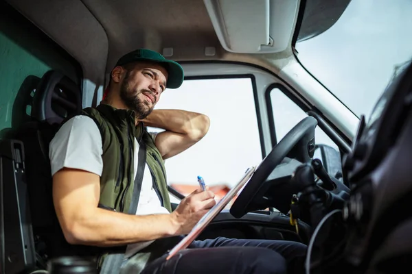 Truck Driver Neck Hurts Long Drive — Stock Photo, Image