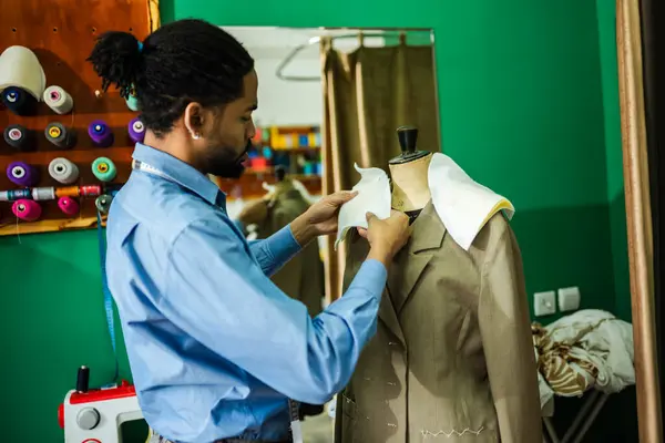African American Man Fashion Designer Tailor Working New Design — Stock Photo, Image
