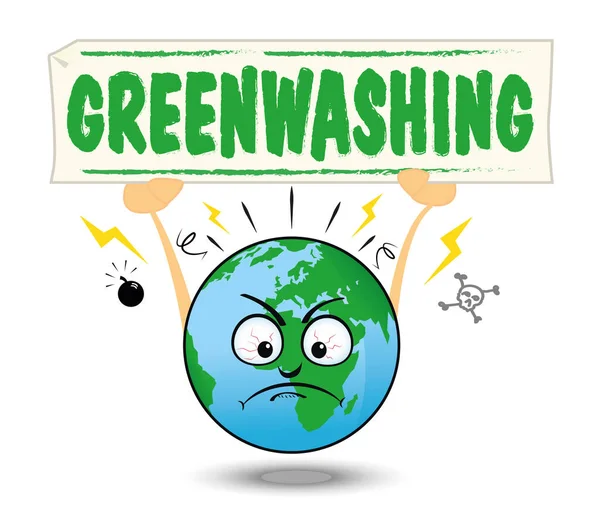 Illustration Earth Placard Writing Greenwashing Metaphor Fake Marketing Some Brands — Stock Vector