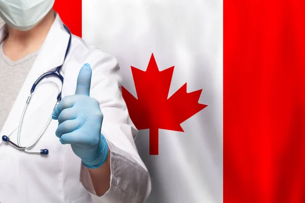 Main Médecin Canadien Montrant Pouce Vers Haut Geste Positif Sur — Photo