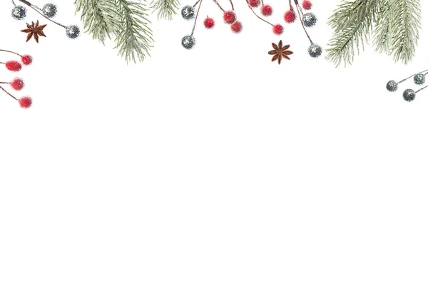 Karácsonyi Vagy Téli Kompozíció Karácsony Tél Újévi Koncepció Lapos Fekvés — Stock Fotó