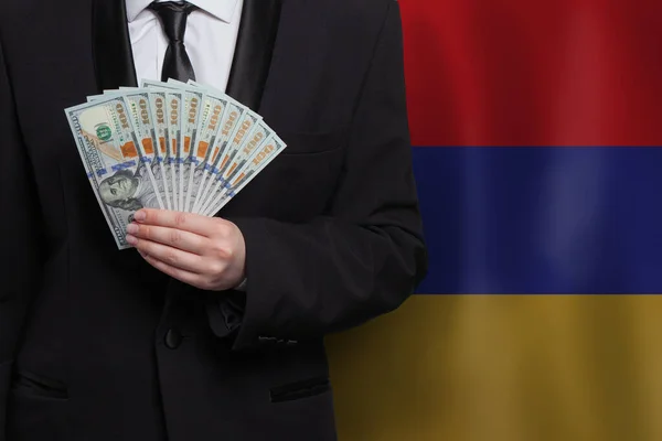100 Dollarsedlar Flagga Armenien Bakgrund — Stockfoto