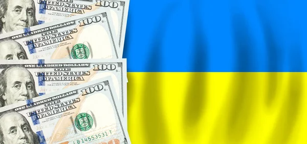 Dólares Bandeira Ucrânia Finanças Ucranianas Subsídios Apoio Social Conceito Pib — Fotografia de Stock