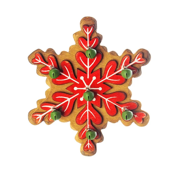 Ξύλινα Χριστούγεννα Snowflake Closeup Απομονώνονται Λευκό Φόντο — Φωτογραφία Αρχείου