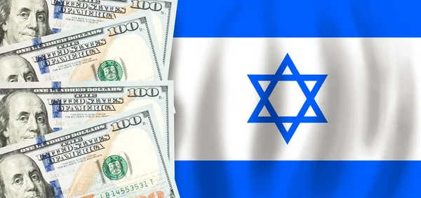 Izrael国旗上的美元 Izraeli金融 社会支助 国内生产总值概念 — 图库照片