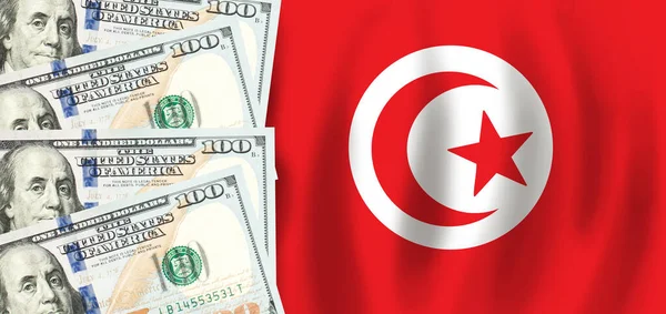 Доллары Флаг Туниса Тунисские Финансы Субсидии Социальная Поддержка Концепция Ввп — стоковое фото