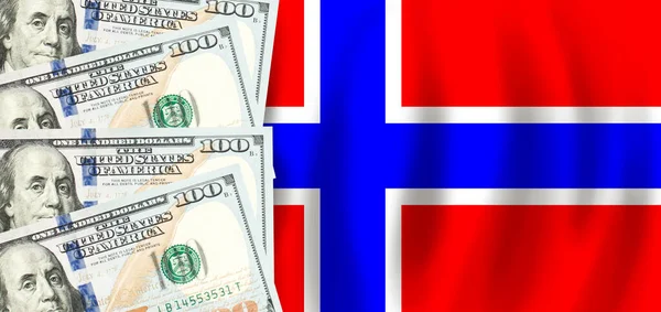 Dolary Banderę Norwegii Finanse Norweskie Dotacje Wsparcie Społeczne Koncepcja Pkb — Zdjęcie stockowe
