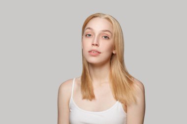 Attractive fashion model woman face on white background