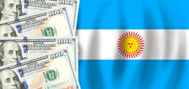 Dollars on flag of Argentina, Argentine finance, subsidies, social support, GDP concept