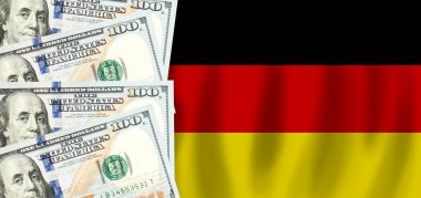 Dollars on flag of Germany, Deustch finance, subsidies, social support, GDP concept