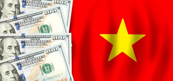 Dólares Bandeira Vietnã Finanças Vietnamitas Subsídios Apoio Social Conceito Pib — Fotografia de Stock