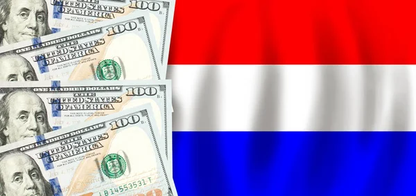 Dollari Sulla Bandiera Dei Paesi Bassi Finanza Olandese Sovvenzioni Sostegno — Foto Stock