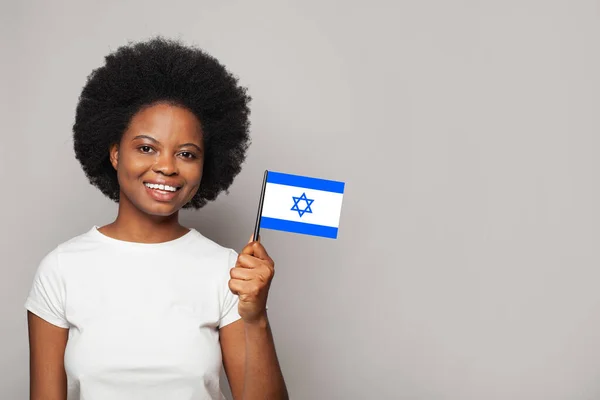 Izraeli Mulher Segurando Bandeira Izrael Educação Negócios Cidadania Conceito Patriotismo — Fotografia de Stock