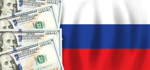 Доллары Флаг России Российские Финансы Субсидии Социальная Поддержка Концепция Ввп — стоковое фото