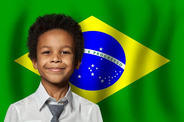 Brazilský Chlapec Vlajce Brazílie Pozadí Koncept Vzdělávání Dětství — Stock fotografie