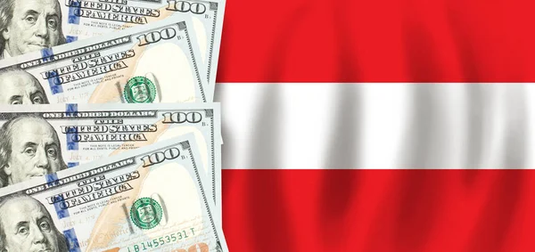 Dollars Auf Der Flagge Österreichs Österreichische Finanzen Subventionen Soziale Unterstützung — Stockfoto