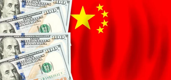 Dollars Auf Der Flagge Chinas Chinesische Finanzen Subventionen Soziale Unterstützung — Stockfoto