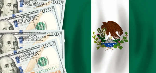 Dólares Bandera México Finanzas Mexicanas Subsidios Apoyo Social Concepto Pib — Foto de Stock