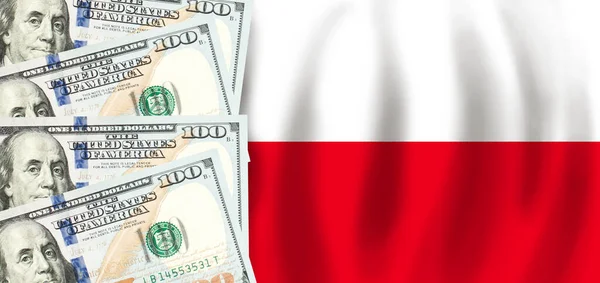 Polonya Bayrağına Dolar Polonya Finansmanı Sübvansiyonlar Sosyal Destek Gsyi Konsepti — Stok fotoğraf