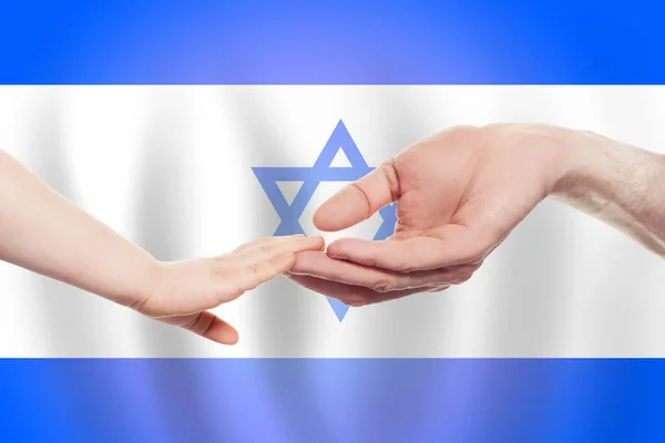 Izraeli Bebé Las Manos Los Padres Fondo Bandera Izrael Ayuda —  Fotos de Stock