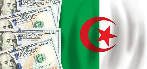 Algeriet Flagga Dollar Algerisk Ekonomi Subventioner Socialt Stöd Bnp Begreppet — Stockfoto