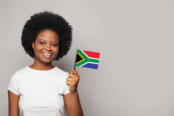 Zuid Afrikaanse Vrouw Met Vlag Van Zuid Afrika Onderwijs Bedrijfsleven — Stockfoto