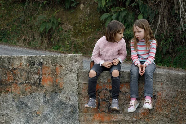 Χαριτωμένα Παιδιά Κουβεντιάζουν Έξω Μικρά Παιχνιδιάρικα Κορίτσια — Φωτογραφία Αρχείου