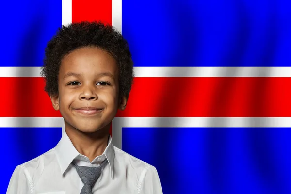 Icelandic Kid Boy Flag Iceland Background Education Childhood Concept — Stock Photo, Image
