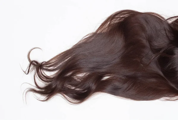 Μακριά Κυματιστά Υγιή Καστανά Μαλλιά Λευκό Φόντο — Φωτογραφία Αρχείου
