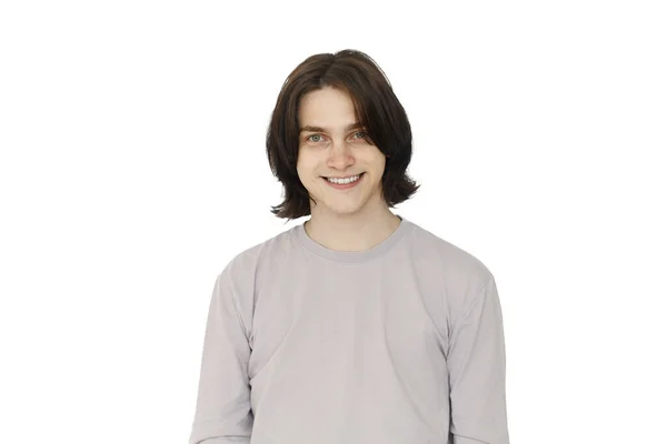 Portrait Brunette Man Smiling Isolated White Background — Stock Photo, Image