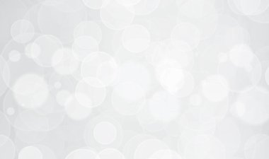 Açık gri arka planda soyut bokeh ışıkları. Beyaz bokeh ışıltılı pankart arkaplanı