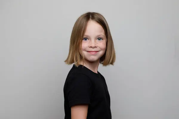 Portrait Smiling Child Girl White Background — Stock Photo, Image