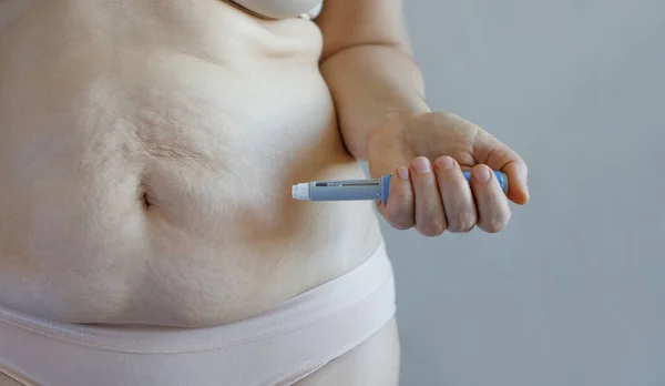 Semaglutid Injekce Diabetes Drug Being Used Weight Loss Žena Drží Royalty Free Stock Obrázky